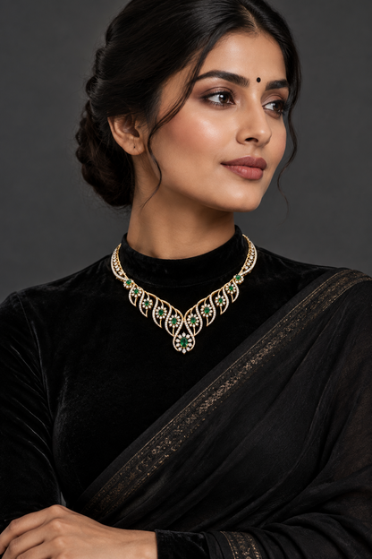 Cocktail necklace wedding jewelry silver necklace 925 silver with 22k gold plated - SHABURIS
