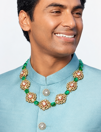 Mens Jewelry necklace Pearl necklace statement jewelry silver necklace 925 silver with 22k gold plated - SHABURIS