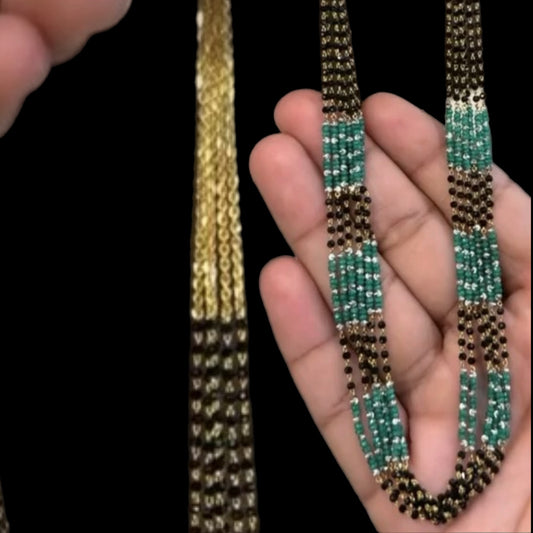 Black beads side diamond pendant necklace wedding jewelry silver necklace 925 silver with 22k gold plated - SHABURIS