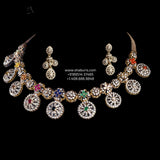 Cocktail necklace Navaratan jewelry silver necklace 925 silver with 22k gold plated - SHABURIS