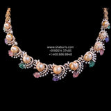 Navaratan necklace silver necklace 925 silver with 22k gold plated - SHABURIS