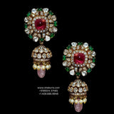 Polki jhumkas antique studs diamond studs - 925 silver Jewelry , South Indian Jewelry,bridal choker,Indian Wedding Jewelry,pure Silver indian jewelry - SHABURIS