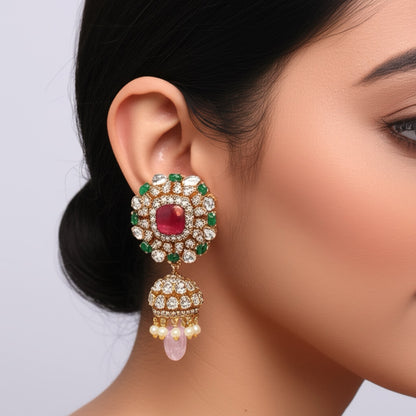 Polki jhumkas antique studs diamond studs - 925 silver Jewelry , South Indian Jewelry,bridal choker,Indian Wedding Jewelry,pure Silver indian jewelry - SHABURIS