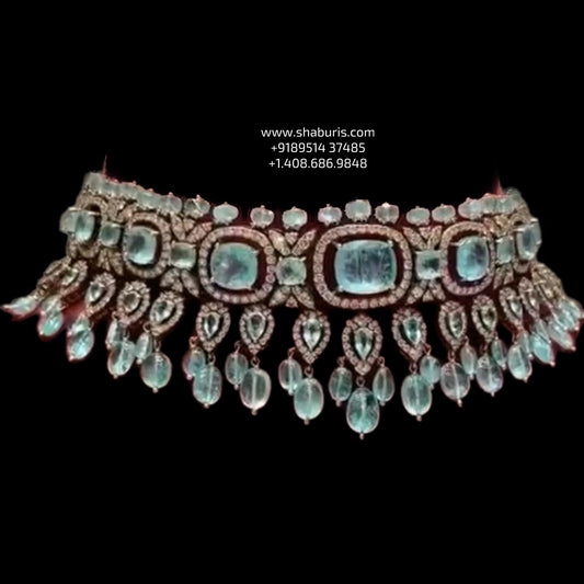 Columbian emerald necklace statement jewelry silver necklace 925 silver with 22k gold plated - SHABURIS