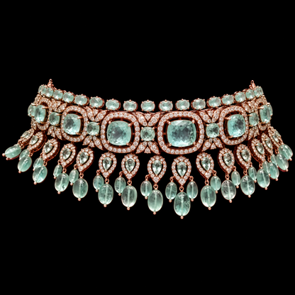 Columbian emerald necklace statement jewelry silver necklace 925 silver with 22k gold plated - SHABURIS