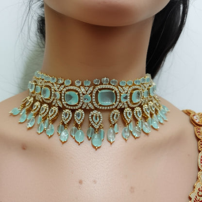 Columbian emerald necklace statement jewelry silver necklace 925 silver with 22k gold plated - SHABURIS