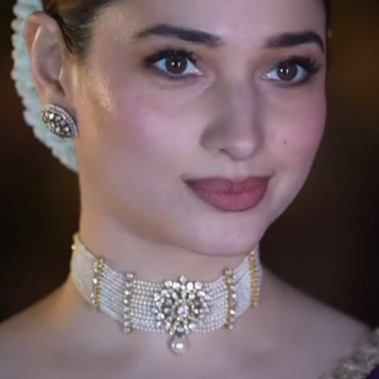 Tammanna choker wedding jewelry silver necklace 925 silver with 22k gold plated - SHABURIS