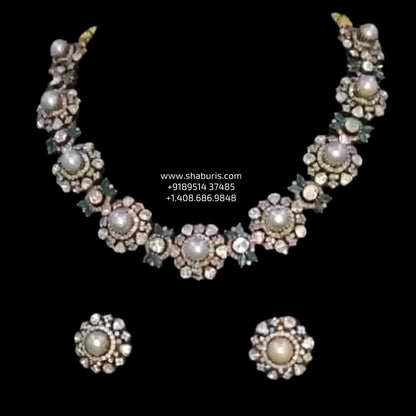 Cocktail necklace emerald necklace statement jewelry silver necklace 925 silver with 22k gold plated - SHABURIS