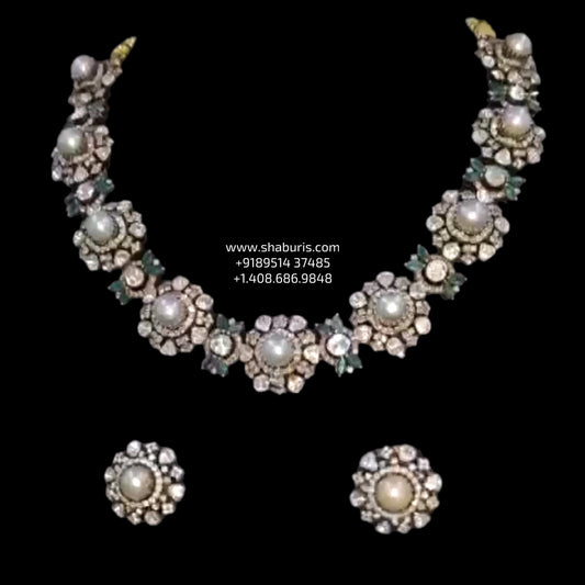 Cocktail necklace emerald necklace statement jewelry silver necklace 925 silver with 22k gold plated - SHABURIS