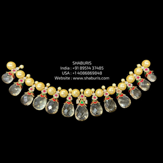 Pearl necklace Pure Silver jewelry Indian diamond Necklace silver jewelry -SHABURIS