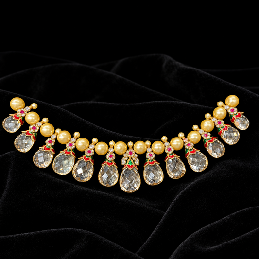 Pearl necklace Pure Silver jewelry Indian diamond Necklace silver jewelry -SHABURIS