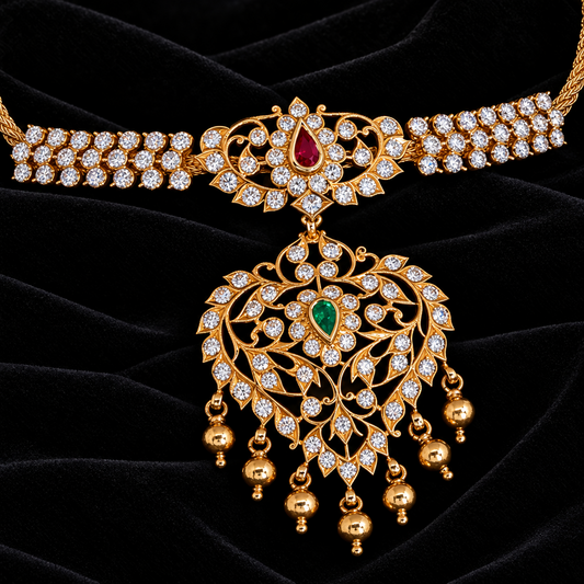 Diamond necklace Pure Silver jewelry Indian diamond Necklace silver jewelry -SHABURIS