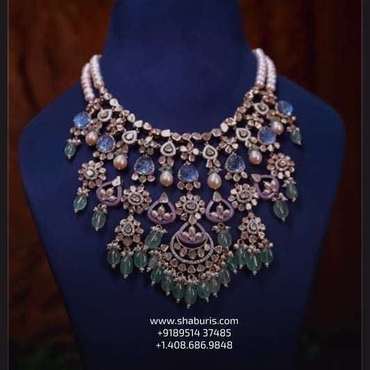Polki necklace wedding jewelry silver necklace 925 silver with 22k gold plated - SHABURIS