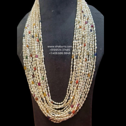 Rice pearls Navaratan Beads South Sea Pearl Necklace Pearl string