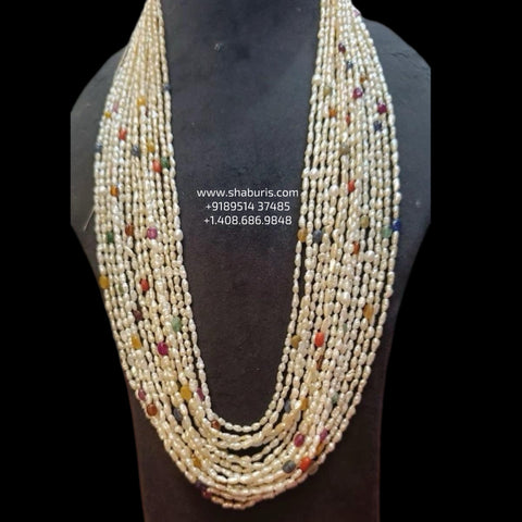 Rice pearls Navaratan Beads South Sea Pearl Necklace Pearl string