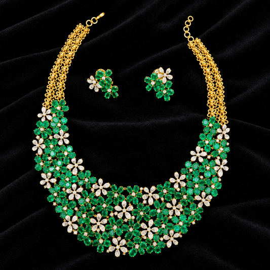 Diamond necklace wedding jewelry silver necklace 925 silver with 22k gold plated - SHABURIS