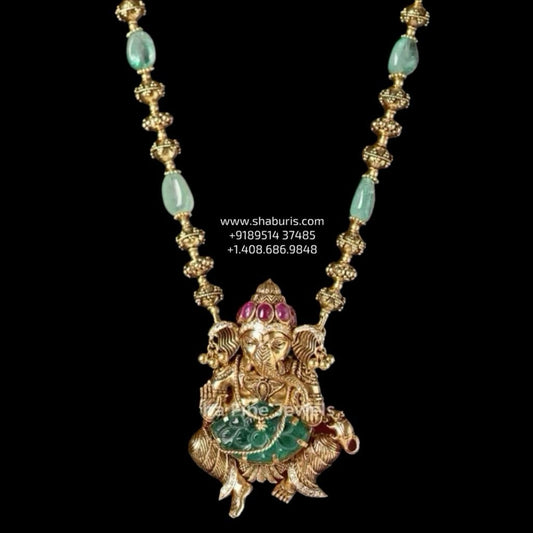Ganesha pendant Temple Jewelry necklace Pearl necklace statement jewelry silver necklace 925 silver with 22k gold plated - SHABURIS
