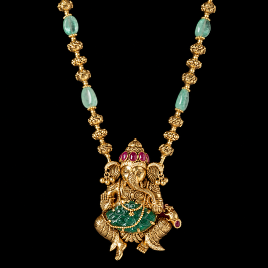 Ganesha pendant Temple Jewelry necklace Pearl necklace statement jewelry silver necklace 925 silver with 22k gold plated - SHABURIS
