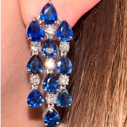 Cocktail earrings blue stone earrings tanzanite earrings Diamond Earrings statement studs diamond studs - 925 silver Jewelry , South Indian Jewelry,bridal choker,Indian Wedding Jewelry,pure Silver indian jewelry - SHABURIS