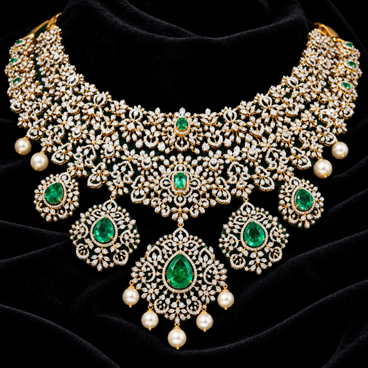 Diamond necklace wedding jewelry silver necklace 925 silver with 22k gold plated - SHABURIS