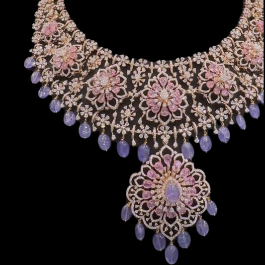 Diamond necklace wedding jewelry silver necklace 925 silver with 22k gold plated - SHABURIS