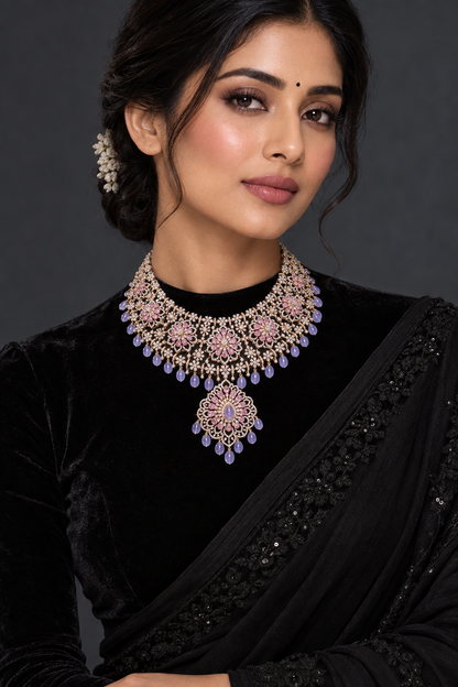 Diamond necklace wedding jewelry silver necklace 925 silver with 22k gold plated - SHABURIS