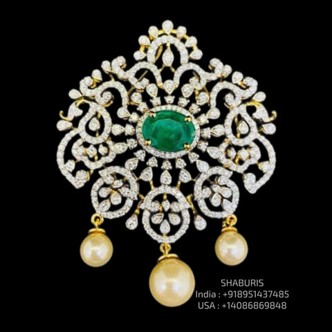 Diamond pendant - diamond maang tikka - Cocktail Jewelry - 925 silver Jewelry , South Indian Jewelry,bridal choker,Indian Wedding Jewelry,pure Silver indian jewelry - SHABURIS