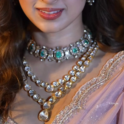 Polki necklace wedding jewelry silver necklace 925 silver with 22k gold plated - SHABURIS