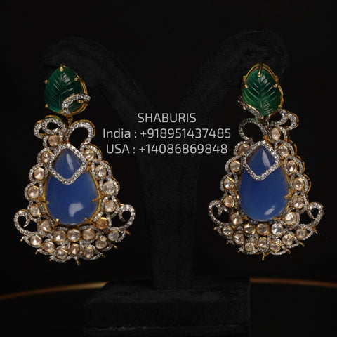 Polki earrings, diamond jhumka ear ring,Pure silver south indian jewelry 925 silver jewelry indian lyte weight jewelry-SHABURIS