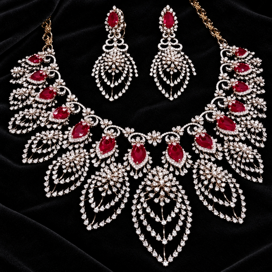 Diamond necklace wedding jewelry silver necklace 925 silver with 22k gold plated - SHABURIS