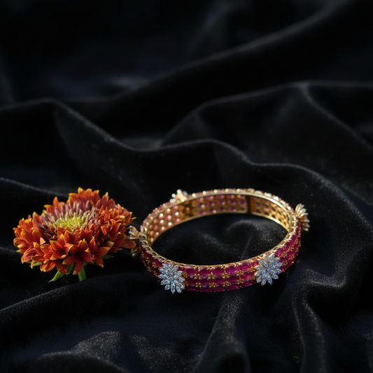 Ruby Bangles - Diamond Bangles - 925 Silver Jewelry - 22ct Gold Plated - CZ Bangles - South indian diamond Bangles design