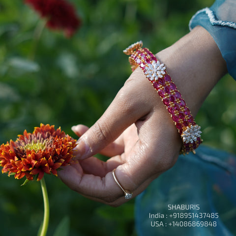 Ruby Bangles - Diamond Bangles - 925 Silver Jewelry - 22ct Gold Plated - CZ Bangles - South indian diamond Bangles design