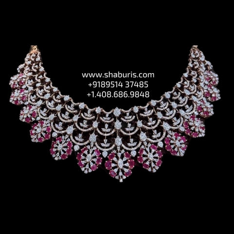 Bridal necklace diamond Jewelry necklace Pearl necklace statement jewelry silver necklace 925 silver with 22k gold plated - SHABURIS