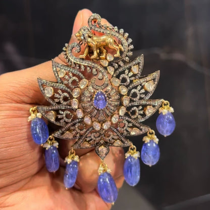 Puli goru pendant tiger pendant mens Jewelry necklace Pearl necklace statement jewelry silver necklace 925 silver with 22k gold plated - SHABURIS