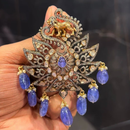 Puli goru pendant tiger pendant mens Jewelry necklace Pearl necklace statement jewelry silver necklace 925 silver with 22k gold plated - SHABURIS