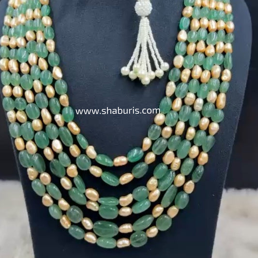 Russian Emeralds pearl Necklace wedding jewelry silver necklace 925 silver with 22k gold plated - SHABURIS