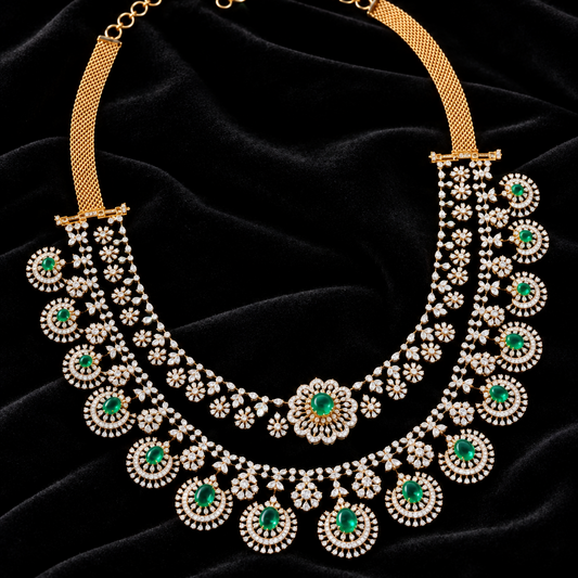 Diamond necklace wedding jewelry silver necklace 925 silver with 22k gold plated - SHABURIS