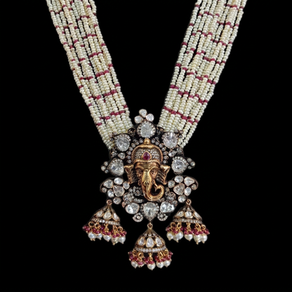 Ganesh Pendant necklace Pure Silver jewelry Indian diamond Necklace-SHABURIS