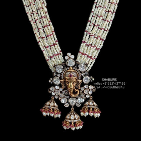 Ganesh Pendant necklace Pure Silver jewelry Indian diamond Necklace-SHABURIS