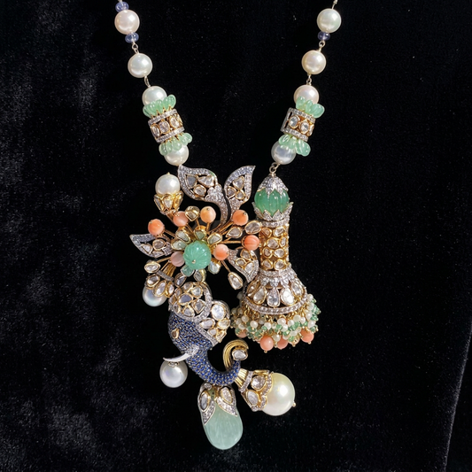 Tassel Diamond necklace Pure Silver jewelry Indian diamond Necklace-SHABURIS
