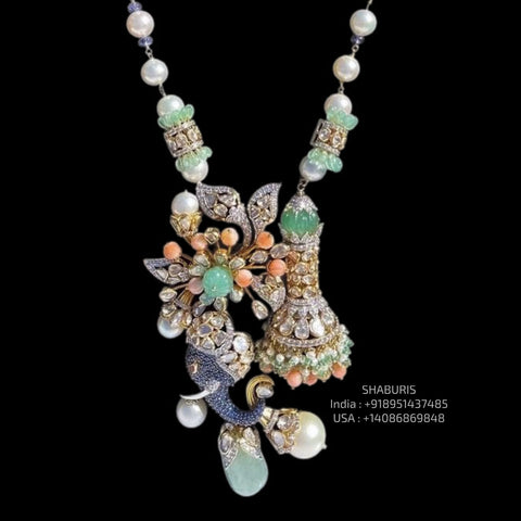 Tassel Diamond necklace Pure Silver jewelry Indian diamond Necklace-SHABURIS
