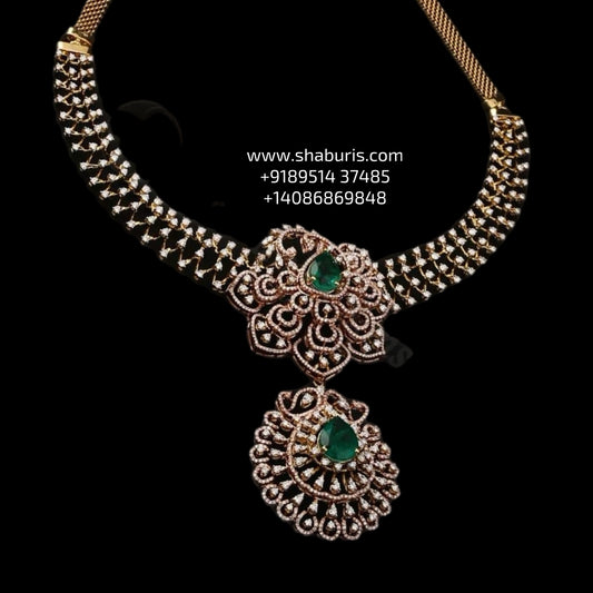 Diamond necklace wedding jewelry silver necklace 925 silver with 22k gold plated - SHABURIS