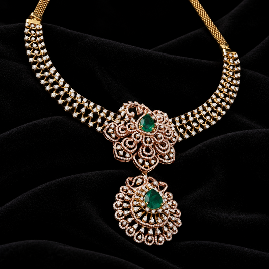 Diamond necklace wedding jewelry silver necklace 925 silver with 22k gold plated - SHABURIS