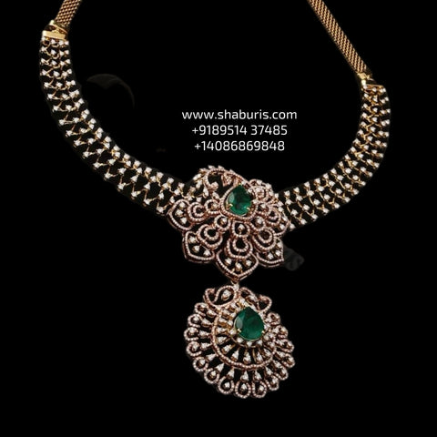 Diamond necklace wedding jewelry silver necklace 925 silver with 22k gold plated - SHABURIS