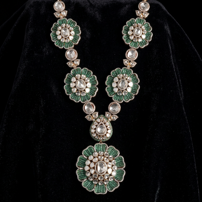Floral Victorian Diamond necklace Pure Silver jewelry Indian diamond Necklace-SHABURIS