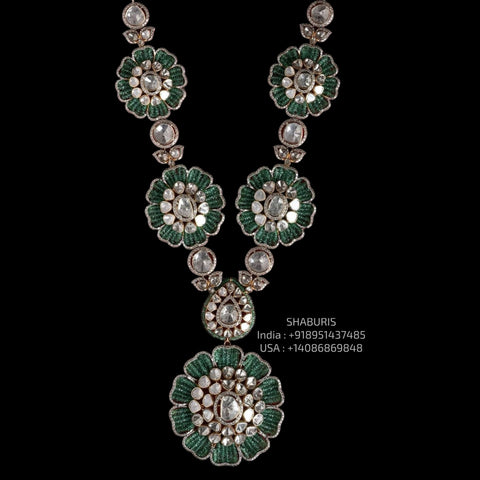 Floral Victorian Diamond necklace Pure Silver jewelry Indian diamond Necklace-SHABURIS