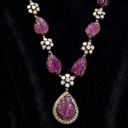 Floral Victorian Diamond necklace Pure Silver jewelry Indian diamond Necklace-SHABURIS