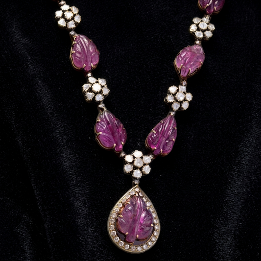 Floral Victorian Diamond necklace Pure Silver jewelry Indian diamond Necklace-SHABURIS