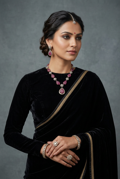 Floral Victorian Diamond necklace Pure Silver jewelry Indian diamond Necklace-SHABURIS
