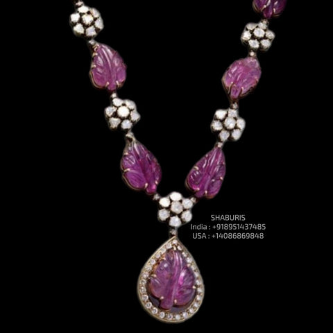 Floral Victorian Diamond necklace Pure Silver jewelry Indian diamond Necklace-SHABURIS